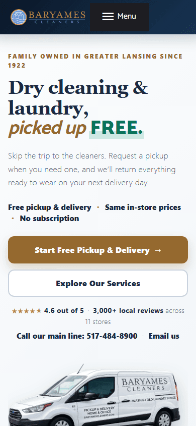 The same Baryames homepage on a phone