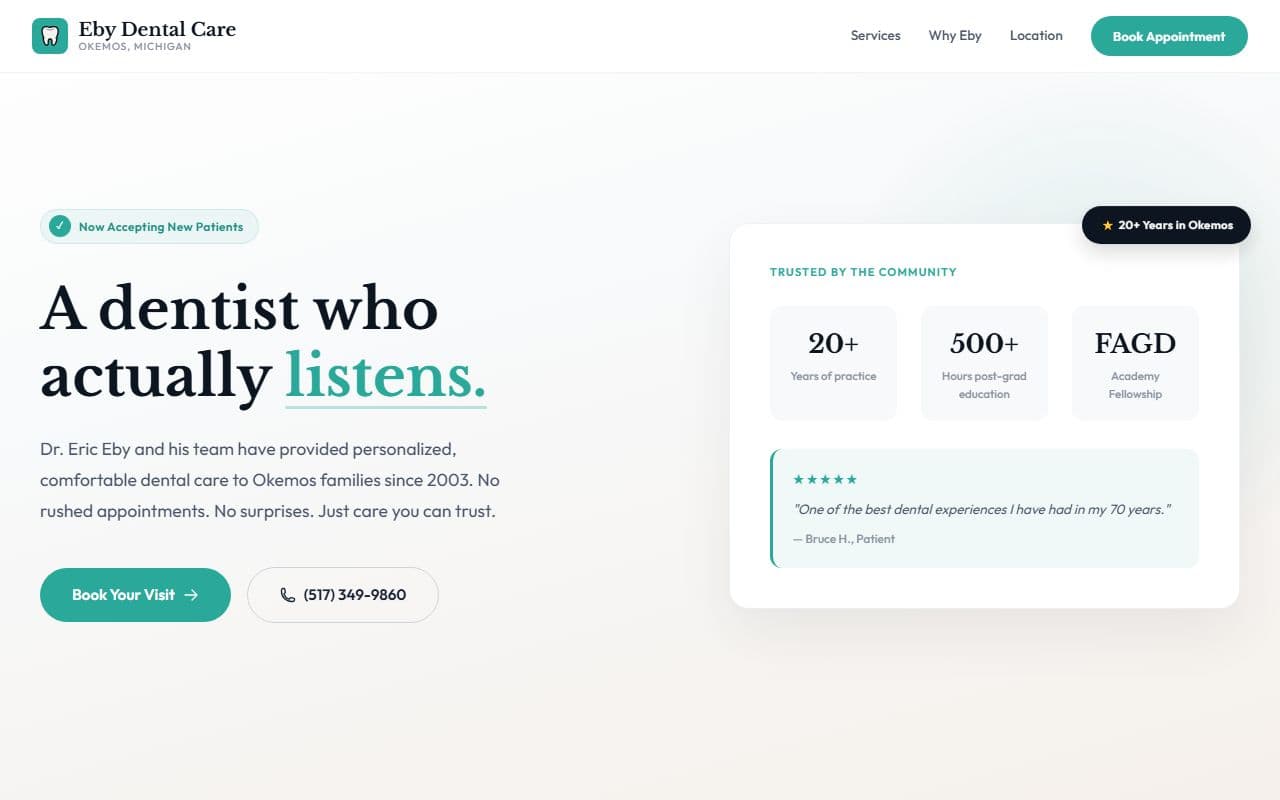Eby Dental Care concept landing page